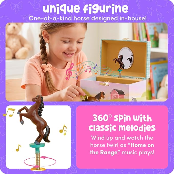 Giggle & Honey Musical Horse Jewelry Box for Girls - Kids Dancing Horse Music Box with Mirror, Horse Gifts for Little Girls, Childrens Birthday Gift, Ages 3-10