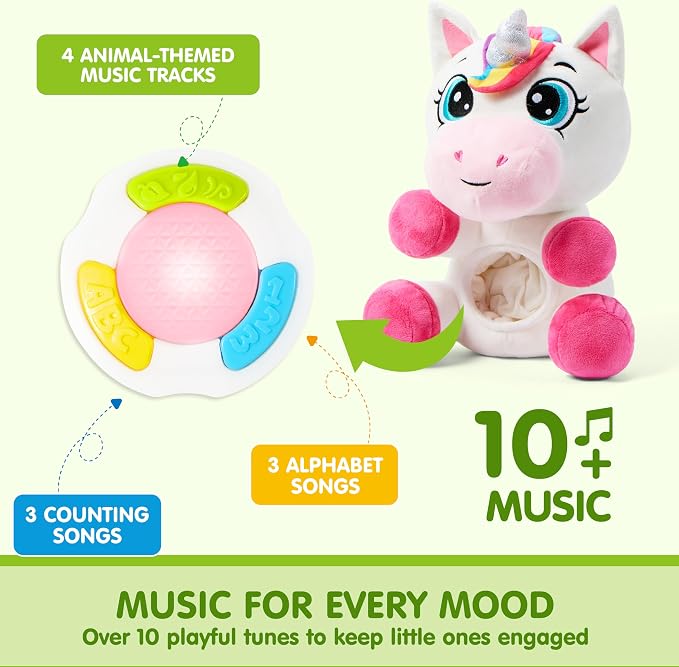 JOYIN Musical Unicorn Plush Baby Toy, Stuffed Animal with Music & Light, Baby Musical Soft Plush Toys for Infant Babies, Easter Birthday Gifts for Boys and Girls 6+ Months