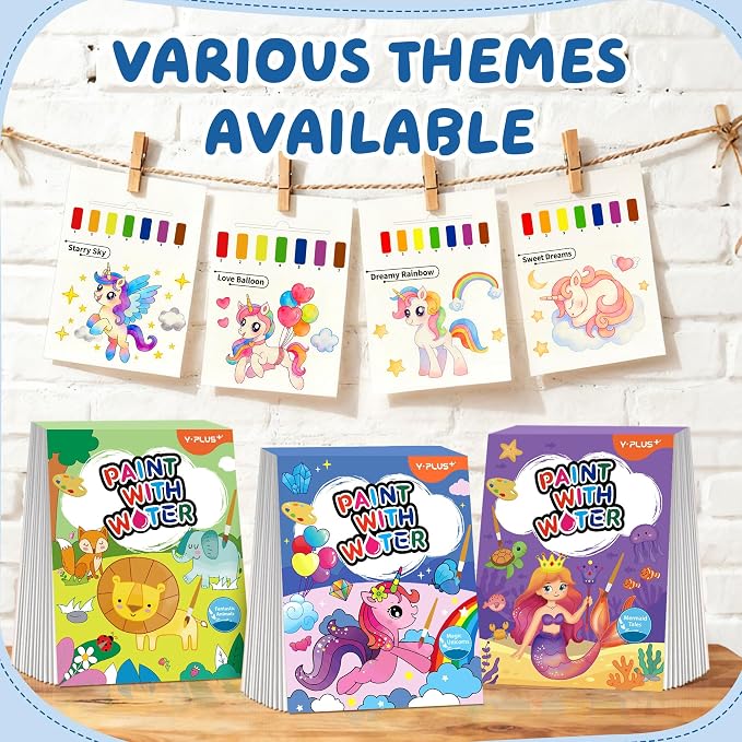 YPLUS Paint with Water Books for Toddlers, Art Craft Toys Watercolor Painting Paper, Gift for Kids Ages 1-3, 2-4, 4-6, Drawing with Brush - Unicorn