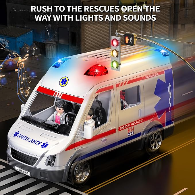Ambulance Toy for Boys 3 4 5 6 7 8 Years Old : Friction Powered Truck Toys with Light and Sound Gifts for Girls Age 3-12 | Emergency Vehicle Kids Toys | Play & Learn Toy