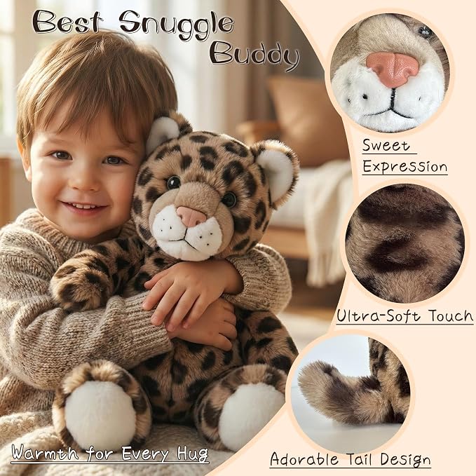 Stuffed Animal Plush Toy Soft Plushie Cuddly Leopard Cute Plush Toy for Kids Toddlers Boys Girls Birthday Christmas Nursery Decor Party Favors