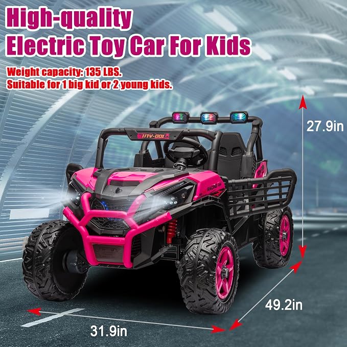 4WD UTV 24V Ride On Toys for Big Kids Ride On 2 Seater Ride On Toys Kids | 2 Seater Ride On Car for Kids Side-by-Side UTV Electric Cars for Kids Electric Ride Car Ride On Toys for Kids 4-8