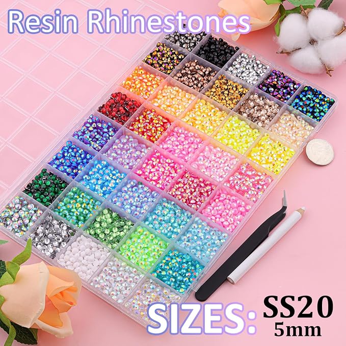 10000Pcs Resin Jelly Rhinestones for Bedazzling, 5mm Mixed-Color Flatback Gems for Diamond Art, Bedazzler Kit with 3Pcs 10ml B7000 Jewelry Glue for Crafting Crafts Book Shoes Nail Art