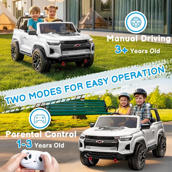 Winado 24V Licensed Chevrolet Colorado Electric Car for Kids, Ride on Toys for Toddlers with Remote Control, 2 Seater Electric Car Ride On Vehicle w/Bluetooth, Soft Start, LED Lights - White