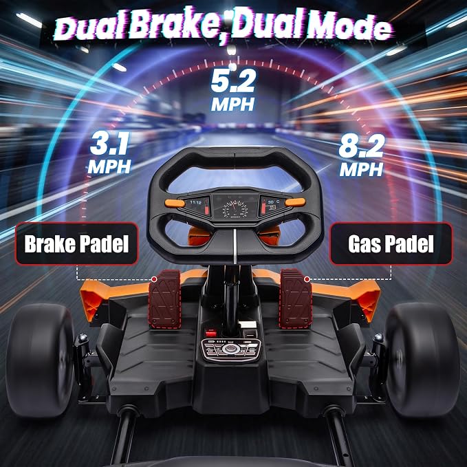 24V Electric Go Kart, Kids Drift Kart with Dual 400W Motors, Length Adjustable Seat, 8.2 MPH Max, 130LBS Max Load, Outdoor Ride on Toy Crazy Kart w/Bluetooth Music, Rainbow Light