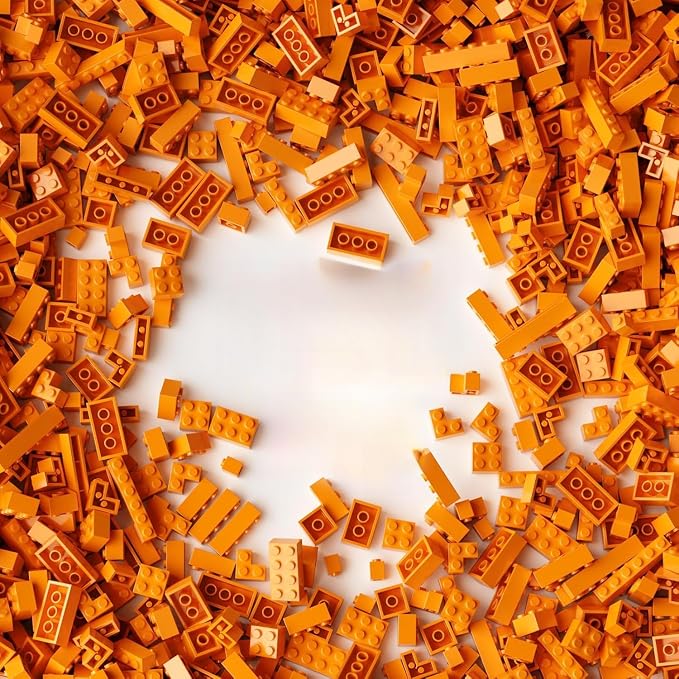 300Pcs Building Brick Bulk, Orange Bulk Bricks with 5 Sizes, Compatible with Lego and Parts and Pieces, Creative Building Block Toys for Boys Girls Ages 6 7 8 9 10 Years Old