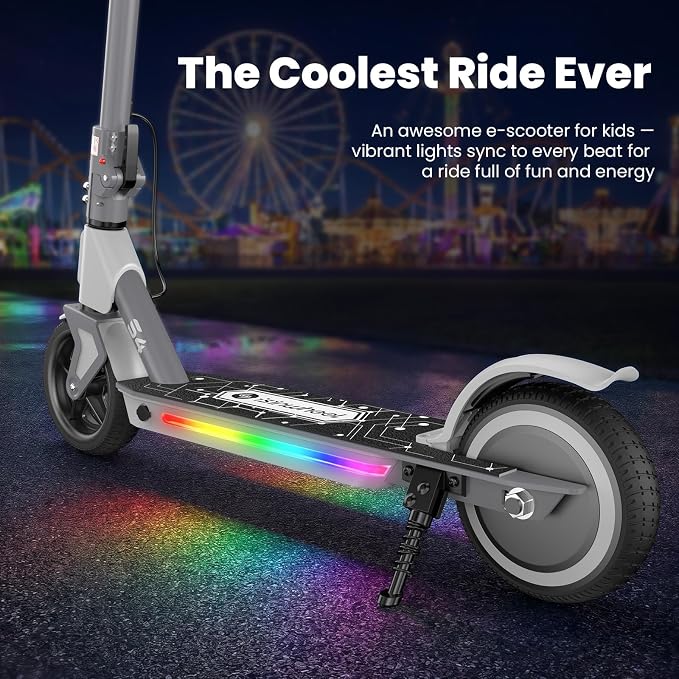 isinwheel S4 Electric Scooter for Kids Ages 6-14, 200W Foldable Kids Electric Scooter with 3 Speeds (5/8/12 Mph), LED Display, Colorful Lights, Gift for Kid