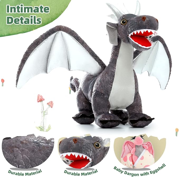 Muiteiur Large Dragon Stuffed Animal Set,21.6 Inch Mommy Dragon with 4 Baby Dragon Plush 2 Eggs,Soft Dragon Plush Toy Gift for Kids Boys Girls