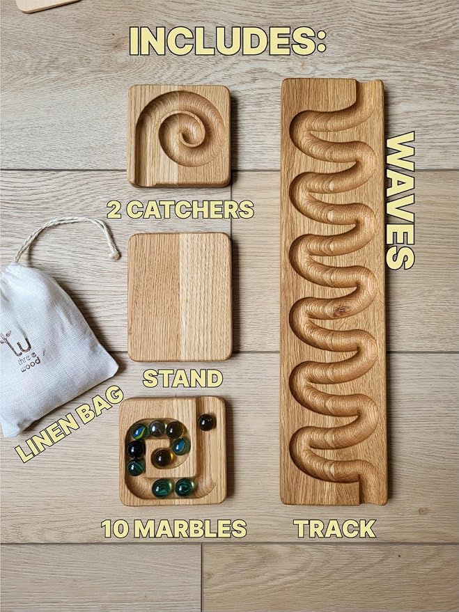Marble Run Track Race Machine Wooden Maze Board Ball Run Course Gift for Kids Run Race Winding Track Roller (Waves)