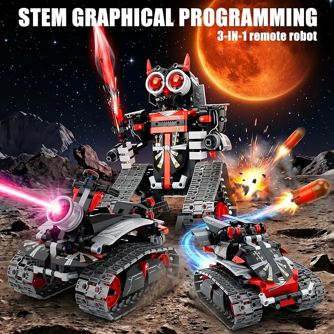 Remote Control Robot Building Kit for Boys 6-12, 3-in-1 STEM Remote & APP Controlled Coding Gear Robot/Tank/RC Car, 419 Pcs Science Learning Educational Building Blocks Toy Set Gift for Kids