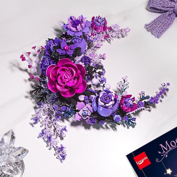 Purple Moon Flower Building Set, Botanical Collection Artificial Flowers Building Blocks Kit Compatible with Lego for Adults Home Décor Wall Art Decoration
