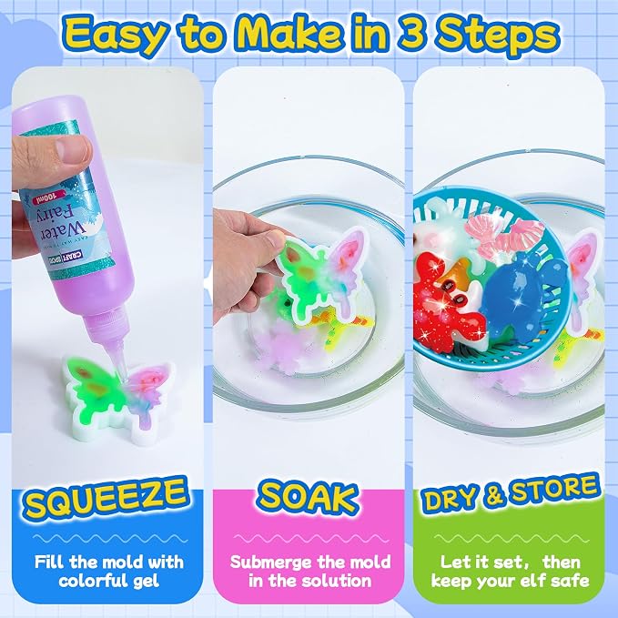 LED Night Light Up, Magic Water Fairy Craft Kit for Kid, Glow-in-The-Dark Magic Gel Water Pets Squishy Kit, Aqua DIY Elf with 18 Molds,100ml Gels, 5L Bucket Christmas Gift Make Your Own Sea World