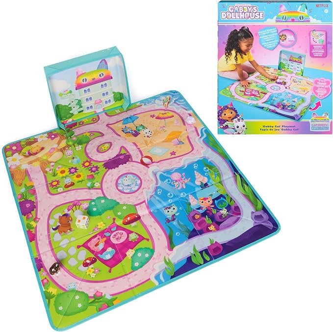 DreamWorks GABBY'S Dollhouse, Gabby Cat Playmat, with 2 Figures, Dollhouse Accessories & Board Game with Dice, Kids Toys for Girls & Boys Ages 3 and Up