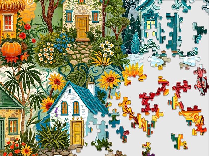 Springbok Seasons of Home 1000 Piece Jigsaw Puzzle for Adults – Colorful Seasonal Cottage Puzzle – Poster Now Included – Unique Cut Pieces – Made in USA