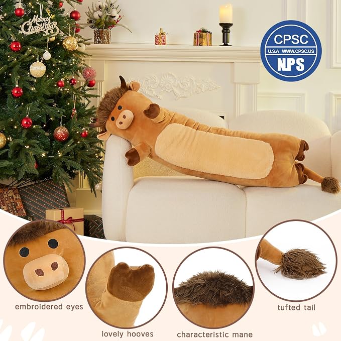 Tezituor 43" Cute Highland Cow Stuffed Animal,Soft Long Cow Plush Pillow Gift for Kids Adults,Big Stuffed Cow Plush Toy for Sleeping Boys Girls