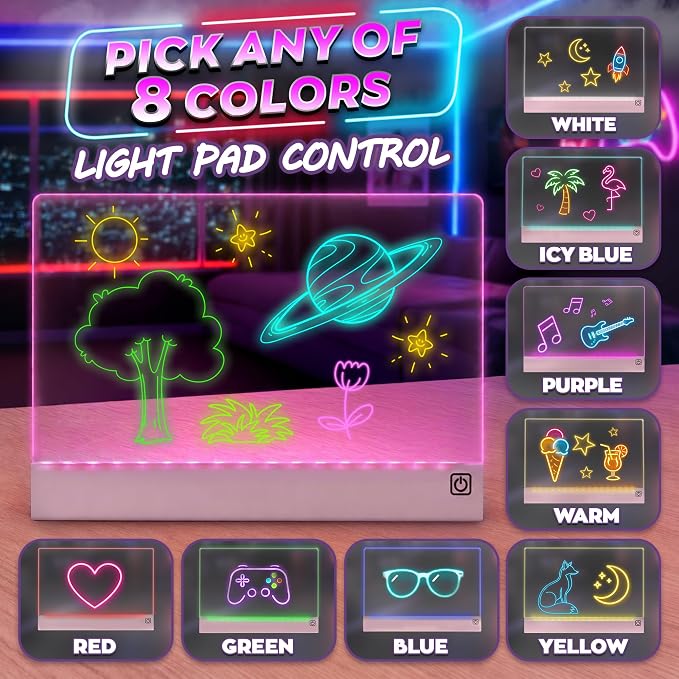 Upgraded 16 Inches LED Drawing Board – Rechargeable, 8 Colors, 11 Light Modes, Adjustable Brightness – Acrylic Light Board for Tracing with Stand, Markers and Full Kit – Birthday Gift Set (Pink)