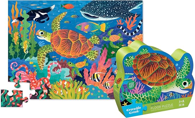 Crocodile Creek Jigsaw Puzzle, 36 Piece for Kids 3 Years and Up, Heavy-Duty Shaped Box for Storage, Finished Puzzle Size 18 x 24 inches, Sea Turtle