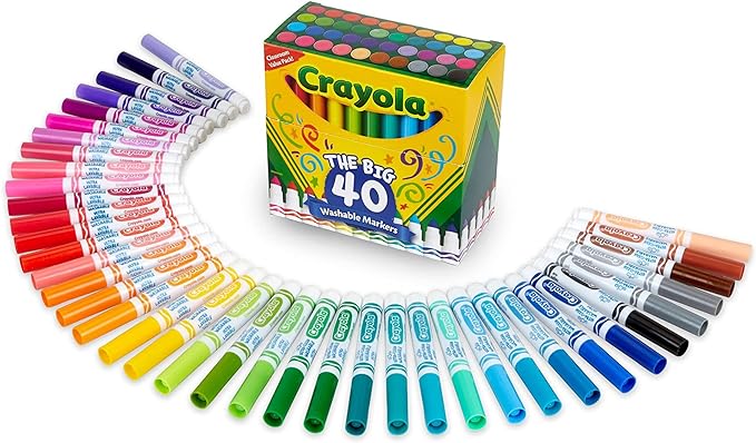 Crayola Ultra Clean Washable Markers (40ct), Teacher School Supplies for Kids, Broad Line Colored Markers, Coloring Book & Art Marker Set, Ages 3+
