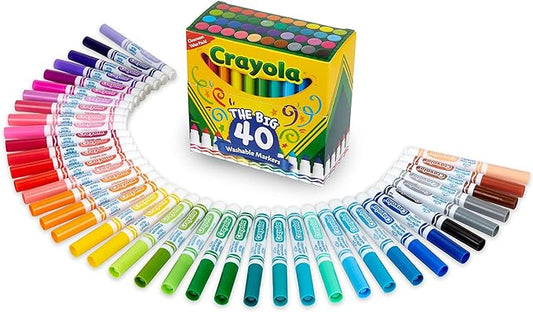 Crayola Ultra Clean Washable Markers (40ct), Teacher School Supplies for Kids, Broad Line Colored Markers, Coloring Book & Art Marker Set, Ages 3+