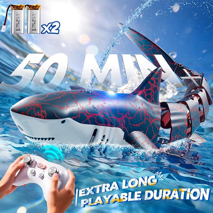 Remote Control Shark Toy for Kids Ages 8-12, 2.4Ghz RC Shark Water Toys with LED Lights for Pool Lake Pond, Swimming Shark Pool Toys for Boys Girls, Toy Shark Gifts for Kids 6 7 8 9 10 Year olds