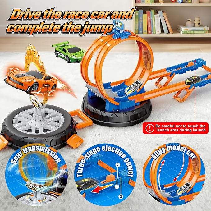 Topfresh 2026 Race Car Track Set Toy for Kids, Stunt Racing Playset with 360°Loop Car Track with Four 1:64 Scale Vehicles Gift Toys for Boys Girls Ages 3 4 5 6 7 8 (Upgrade)