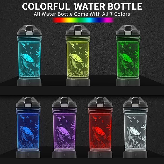 Lightzz Kids Water Bottle with 3D Glowing Turtle LED Light - Tritan BPA Free - Creative Ideal Travel Cup Ocean Gift for Back to School Girl Boy Child Holiday Camping Picnic (Sea Turtle 14 Oz)