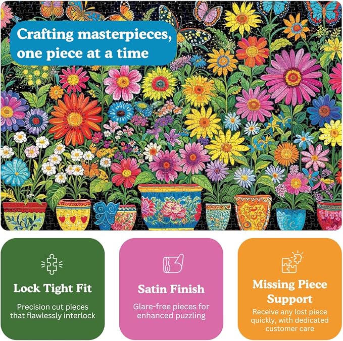Cross & Glory | 1000 Piece Jigsaw Puzzles for Adults | Floral Fantasia: A Butterfly’s Haven | Garden Butterfly Puzzle | Satin Finish Flower Puzzles for Adults 1000 Pieces | Ages 14+