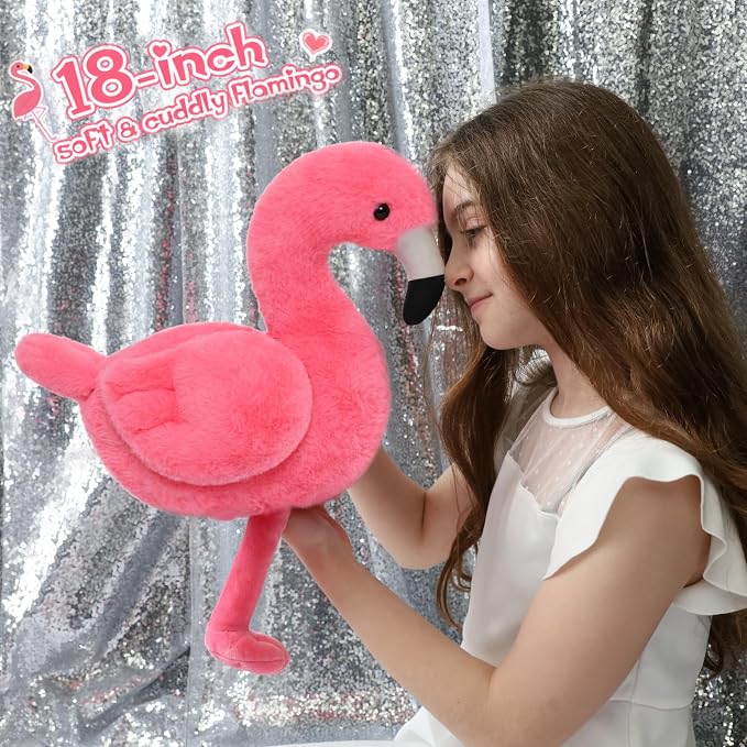MorisMos Plush Flamingo Stuffed Animal-18 Inch Mommy Stuffed Flamingo with 4 Baby Bird Plush Toys Inside Zipper Tummy, Pink Bird Stuffed Animals Gift for Girl Women Decor Birthday Christmas Valentines