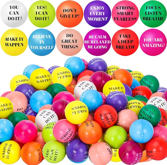 60 Pieces Motivational Stress Balls 2.5 Inch Inspirational Stress Relief Ball Bulk Hand Exercise Balls Encouraging Colorful Foam Balls Anxiety Small Balls with Quotes for Kids Adults Teens, 12 Styles