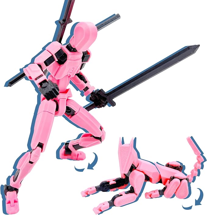 Uodofy (Assembly Completed T13 3D Action Figure Set,Dummy Robo Titan 13 Action Figures,3D Printed Multi-Jointed Toy (Pink + Black)