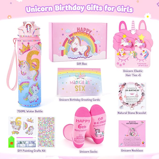 Unicorn Gifts for Girls, Christmas Birthday Gifts for Girls Age 6 Years Old Girl Birthday Gift Ideas Light Up Star Pillow and DIY Water Bottle Kits, Unicorn Toys for Daughter, Niece