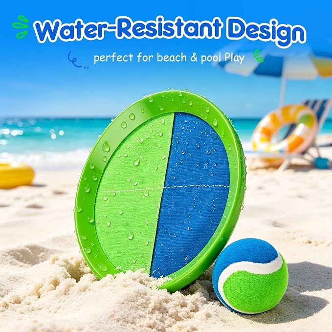 Toss and Catch Ball Game Set, Upgraded Sticky Paddle Ball Set for Kids & Toddlers, Sturdy & Water-Resistant Outdoor Backyard Beach Pool Toy, Birthday Gift for Boys Girls Ages 3-12