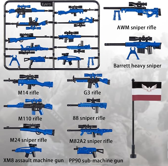 44 Pcs Weapons Pack Military 4 Countries Weapons Accessories Toys Military Equipment Battle Blocks Bricks Compatible with Major Brand, 3 Years Old and up