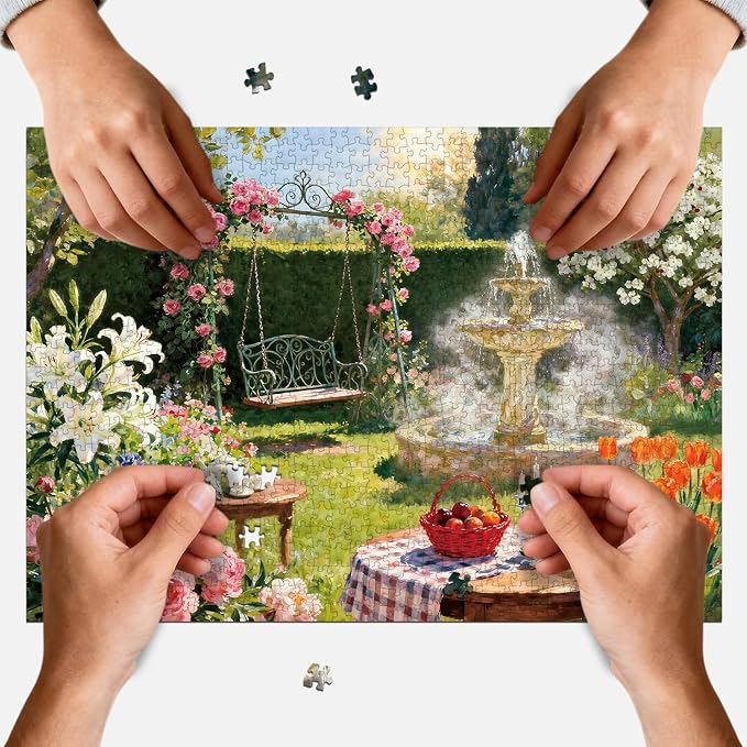 1000 Piece Puzzle for Adults, Oil Painting Garden Jigsaw Puzzles | with Letters on Back Puzzles for Adults, Summer Courtyard Puzzle Gifts for Wall Decor Women Men (27.56x19.7 Inch)