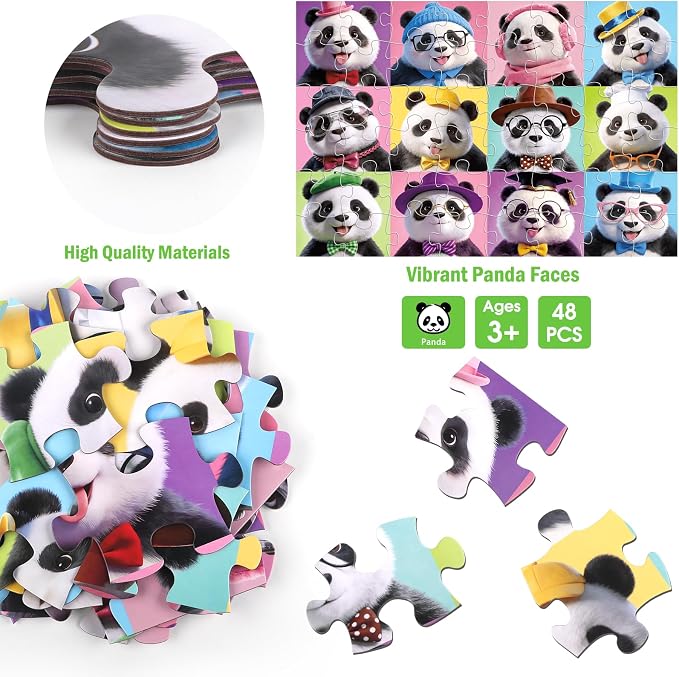 Jumbo Floor Puzzles for Kids Ages 3-5 4-8, 48 Piece Panda Jigsaw Puzzle 23.6"x35.4", Educational Animal Floor Puzzle for Kids Ages 4-6 6-8, Birthday for Boys & Girls