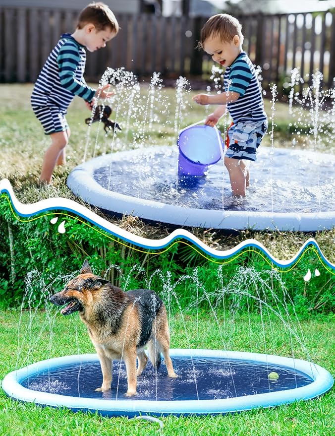 Kids Dog Splash Pad Sprinkler - Jasonwell Non Slip Dog Sprinkler Pad Splash Pool Puppy Dogs Pool Summer Outdoor Water Toys Backyard Durable Splash Pad for Toddlers Kids Small Medium Large Dogs Pet