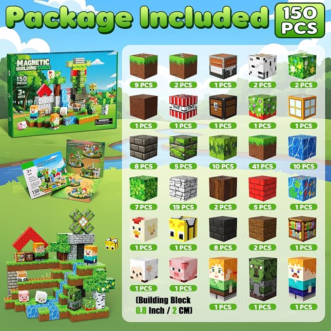 150PCS Magnetic Blocks, Magnetic Building Blocks, Stacking Magnets for Kids, Sensory Toy for STEM Constructions Magnet Blocks for Boys Girls Age 3+, Christmas Birthday Gifts 2.0