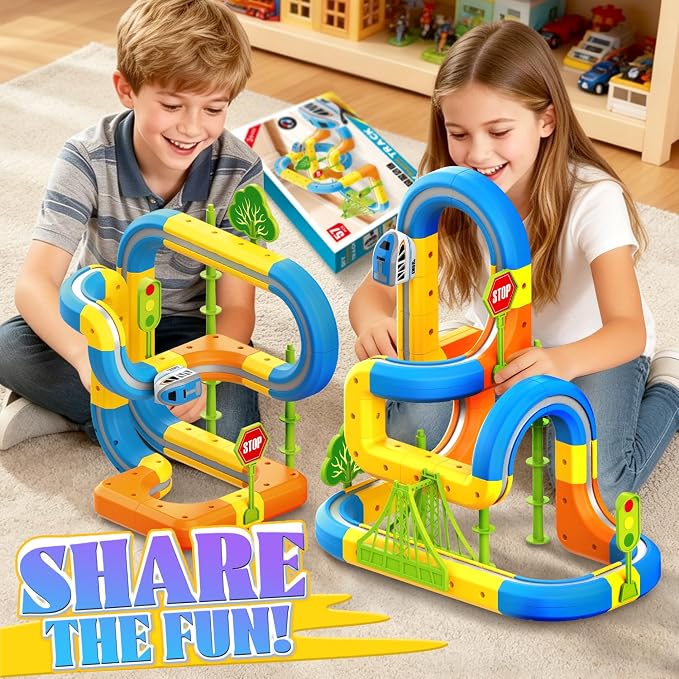 VEAIS Electric Train Set for Kids, 57Pcs 3D Flexible Race Track Sets, Gravity-Defying Motorized Car for Toddlers, Montessori STEM Train Tracks Toys,Birthday Gifts for Kids Boys Girls Age 3 4 5 6 7 8+