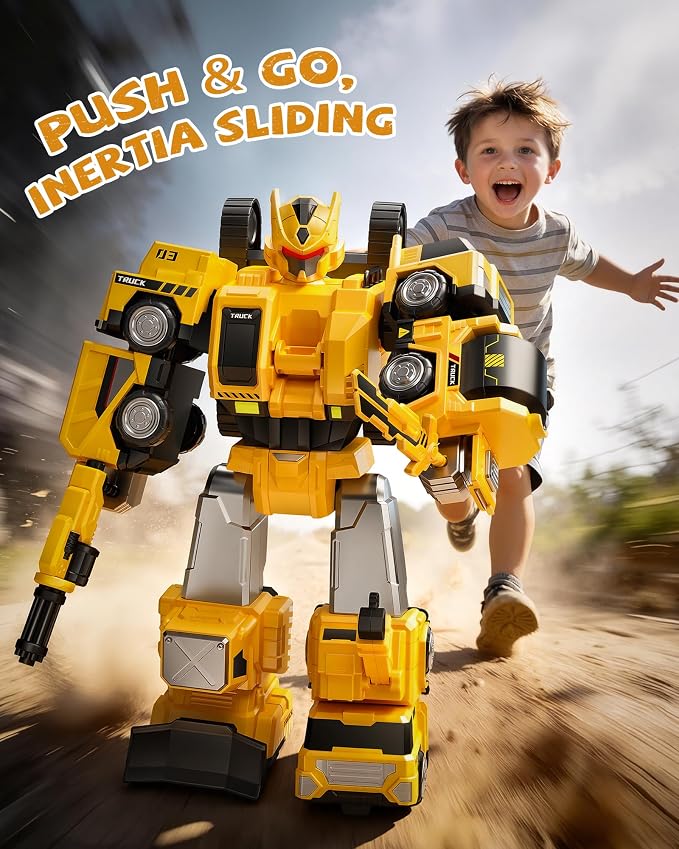 5-in-1 Construction Truck Toys for 3 4 5 6 Year Old Boys, Transform Toys for Boys 4-6, Easy DIY Magnetic Assembly, Birthday Gifts for 3 4 5 6 Year Old Boys, STEM Robot Toys for Boys Kids