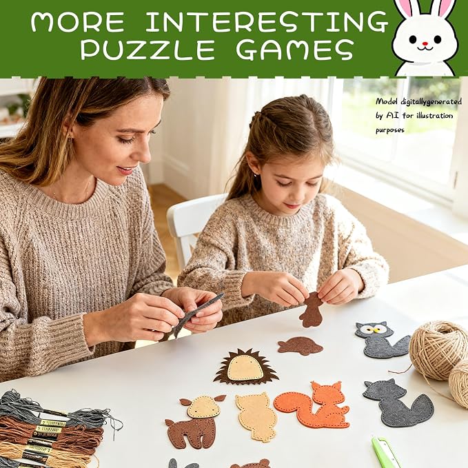 GOASION Sewing Kit for Kids, Woodland Animals Kids Sewing Kit, Pre Punched Design for DIY Hanging Decorations, Sewing Tit for Beginners Age 8-12, Boys & Girls Birthday Gift