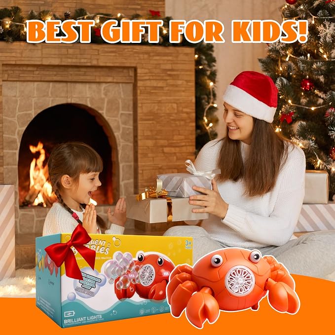 Crab Bubble Machine for Kids,Interactive Crawling Crab with LEDs & Music, USB-C Rechargeable,Automatic Bubble Blower for Toddlers, Perfect for Kids Ages 3-15, Outdoor, Garden, Parties, Birthdays
