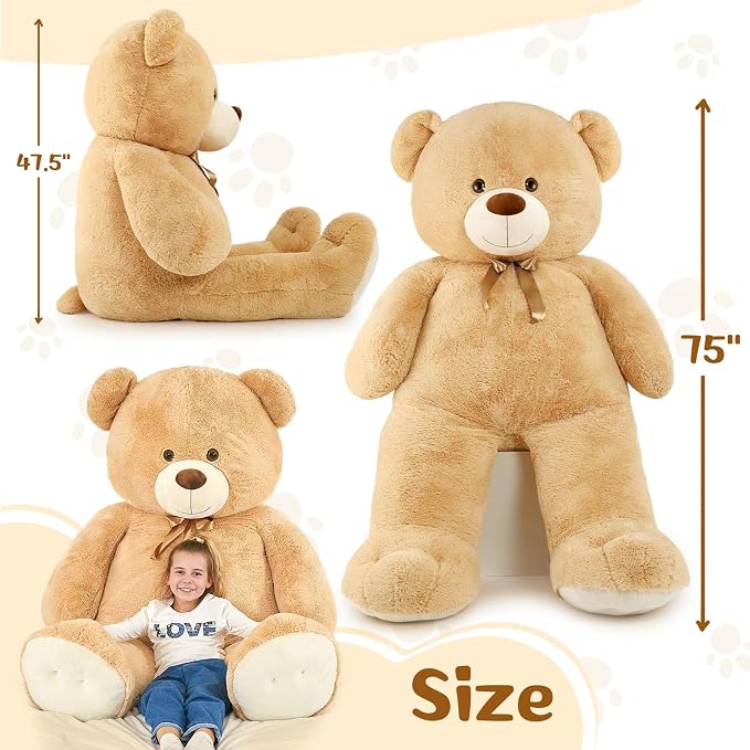 Tezituor Teddy Bear, 6ft Giant Stuffed Animal, Human Size, Beige, for Valentine's Day, Baby Shower, Birthday, Anniversary