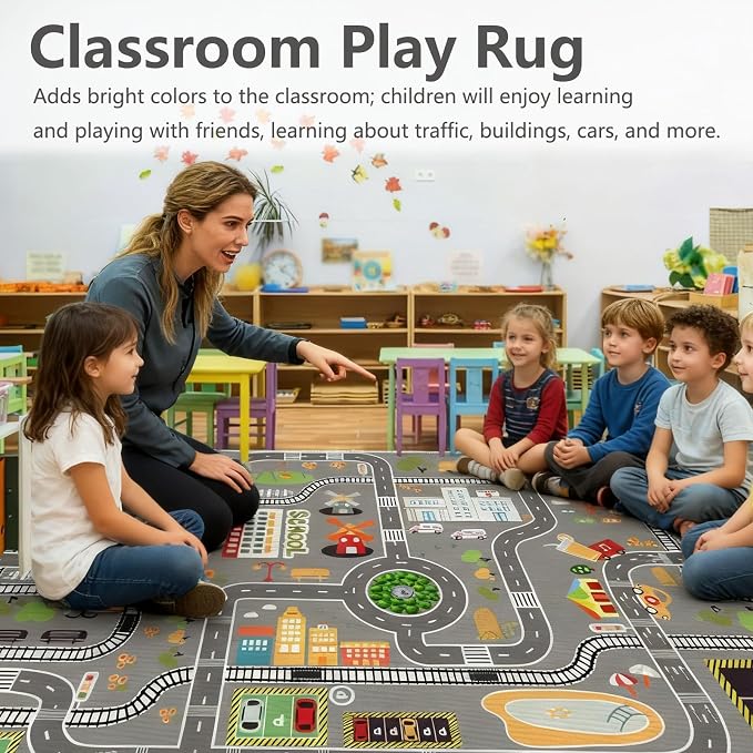 Kids Rug Play Mat Great for Playing with Cars and Toys,Educational Kid Road and Traffic City Life Carpet,Children Baby Fun Throw Rug for Bedroom Play Room,71X106Inch/180X280CM