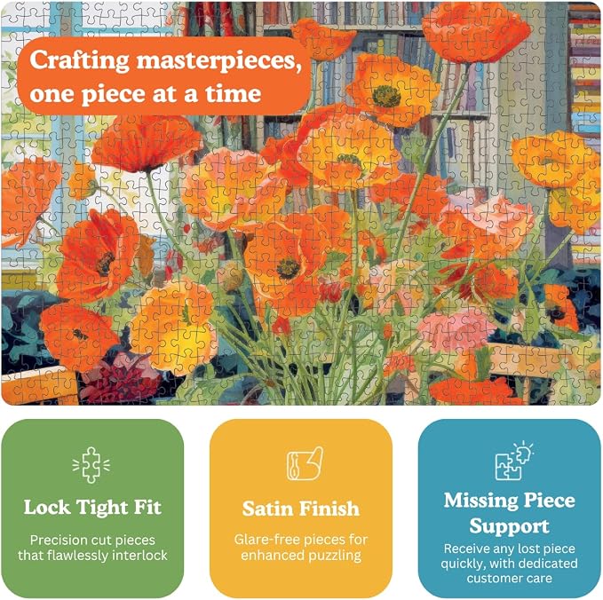 Cross & Glory - Poppies Panorama: Orange Elegance - Jigsaw Puzzles 1000 Pieces for Adults | Floral Puzzle | Vibrant Art | Satin Finish Flower Puzzles for Adults 1000 Pieces | 20 x 27 Inches