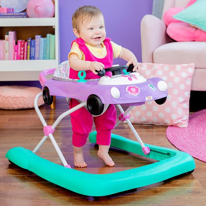 Bright Starts Little Speedster 3-in-1 Car Walker, Purple Power, Baby Activity Walker for Girls and Boys, 6 Months+