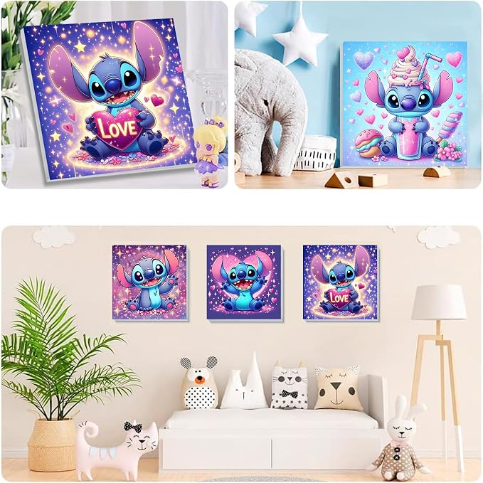 KOJEFCV 4 Pack Cartoon Paint by Numbers for Kids with Framed Canvas-with Wooden Easel, Paint by Number for Kids Ages 4-8-12, DIY Easy Acrylic Oil Painting Kits for Home Wall Decor (8X8inch)
