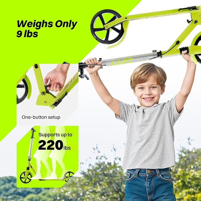 JOVA ZIFFY Scooter for Kids with Hand Brake, Foldable Kick Scooter for Ages 6-12, Lightweight Scooter for Boys with 4 Adjustable Heights, ABEC9 Bearings, Supports Up to 220 lbs