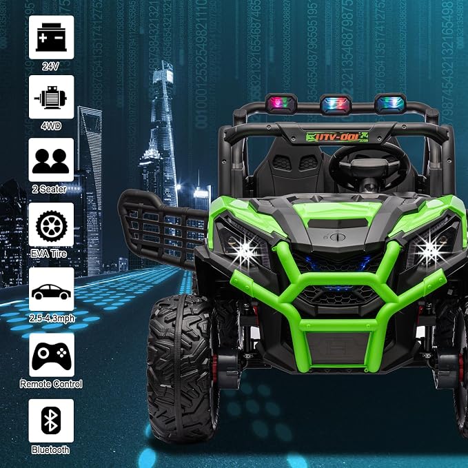 4WD UTV 24V Ride On Toys for Big Kids Ride On 2 Seater Ride On Toys Kids | 2 Seater Ride On Car for Kids Side-by-Side UTV Electric Cars for Kids Electric Ride Car Ride On Toys for Kids 4-8