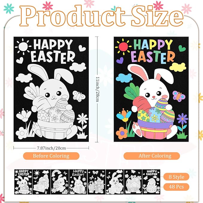 Cinrobiye 48 Pcs Easter Velvet Coloring Posters Fuzzy Spring Coloring Pages Bulk Felt Art Craft Activity for Adults Teenagers All Ages Classroom Assisted Living Holiday Art&Craft Projects Activity