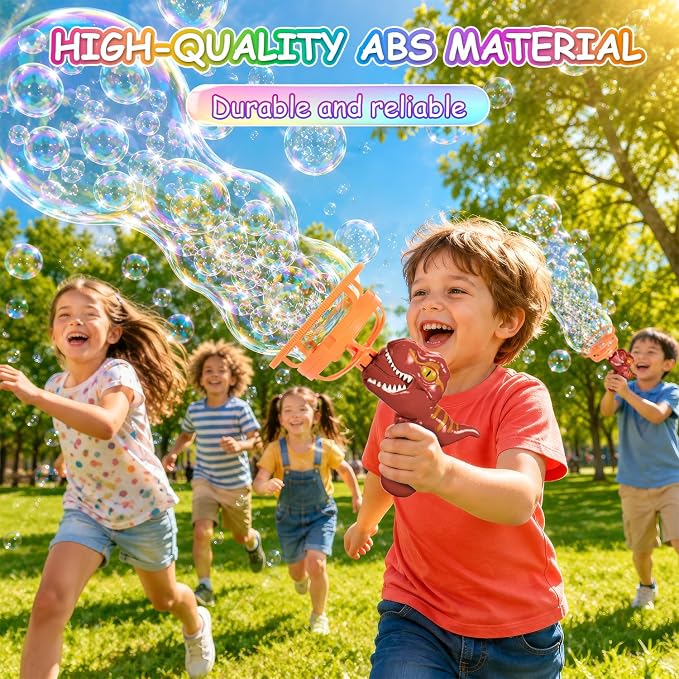 Dinosaur Shaped Bubble Gun for Kids - Blows Over 1000 Bubbles per Minute & Creates Giant Bubbles, Birthday, Christmas & Easter Gift for Boys & Girls Ages 3-9 (Red)